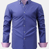 Button-Up Shirt with Long Sleeves and Contrast Plaid Stripe