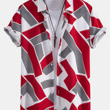 Geometric Color Block Button-Up Shirt with Matching Swim Shorts