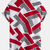 Geometric Color Block Button-Up Shirt with Matching Swim Shorts