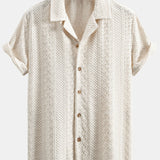 Floral Patterned Jacquard Cuban Shirt with Checkerboard Design