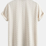 Floral Patterned Jacquard Cuban Shirt with Checkerboard Design