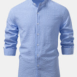 Set of 3 Seersucker Striped Stand Collar Shirts