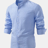 Striped Seersucker Stand Collar Shirt