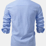 Striped Seersucker Stand Collar Shirt
