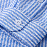 Set of 3 Seersucker Striped Stand Collar Shirts