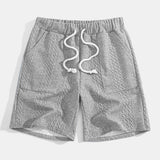 Relaxed Fit Geometric Jacquard V-Neck T-Shirt with Three-Quarter Sleeves and Shorts