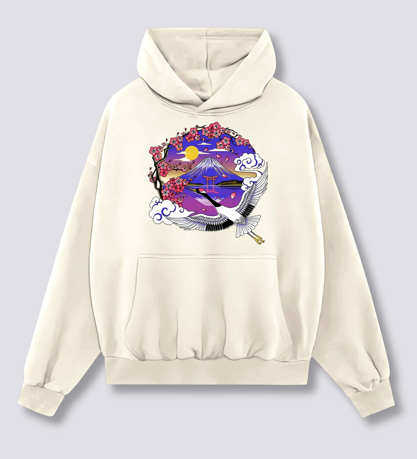 Priekinis Spaudinys - Mount Fuji Gervė Hoodie