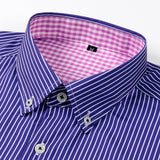Button-Up Shirt with Long Sleeves and Contrast Plaid Stripe