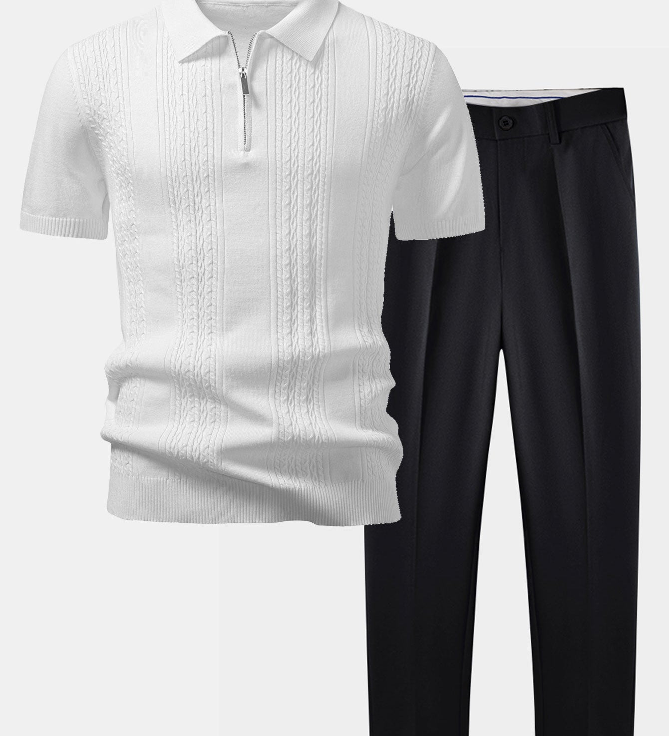 Twisted Jacquard Knit Zipper Polo & Slim Fit Tapered Pants