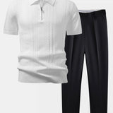Twisted Jacquard Knit Zipper Polo & Slim Fit Tapered Pants