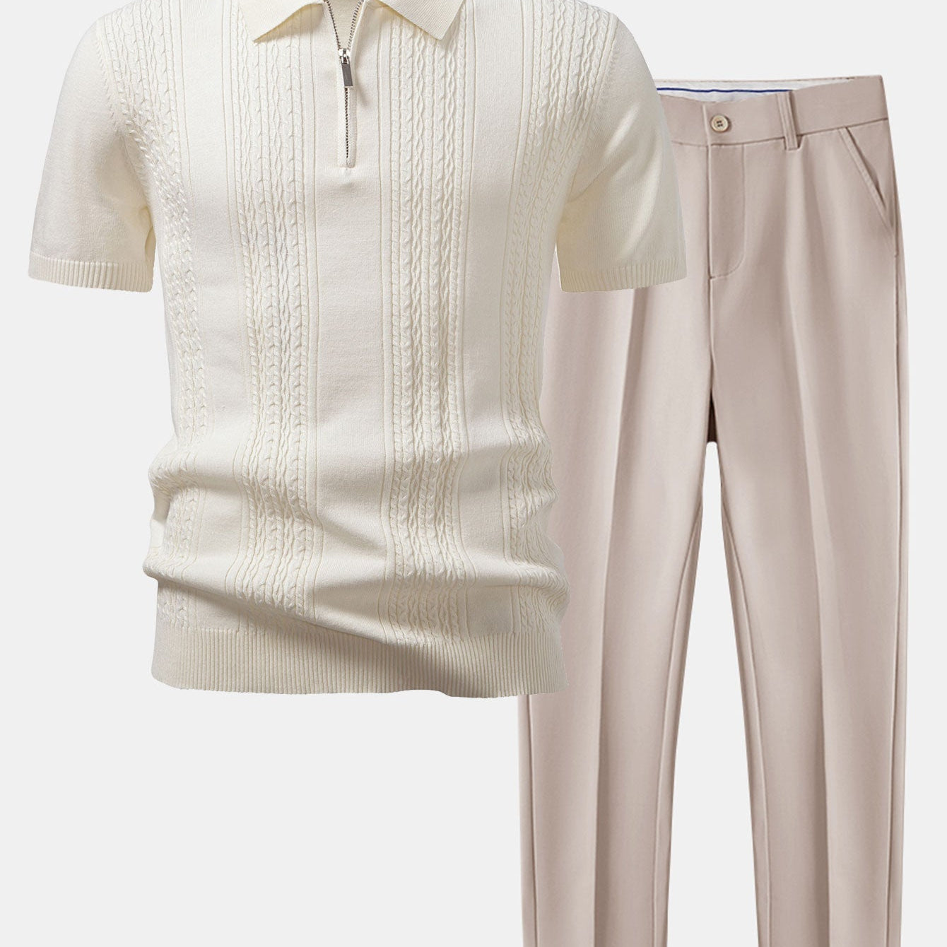 Twisted Jacquard Knit Zipper Polo & Slim Fit Tapered Pants