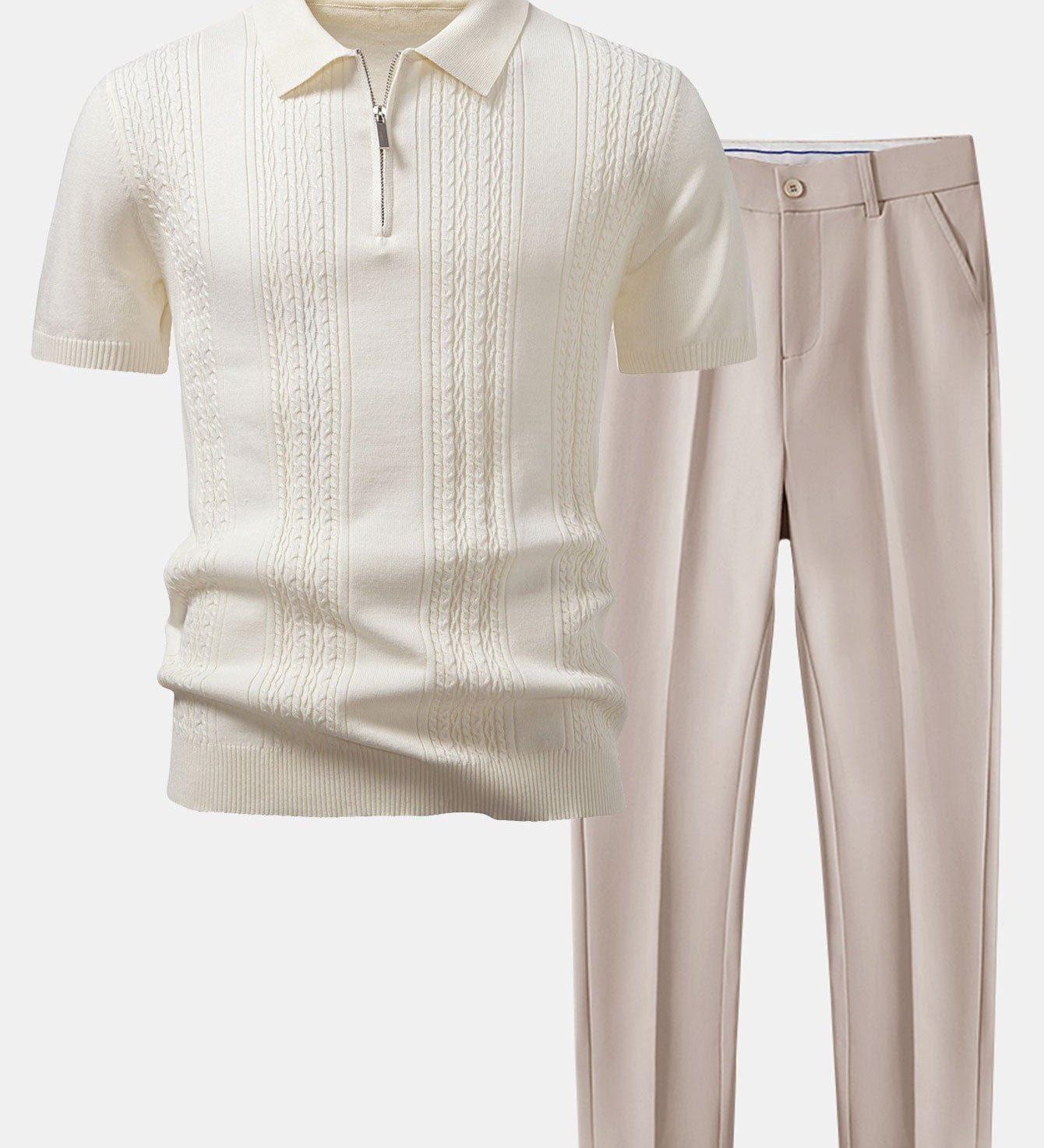 Twisted Jacquard Knit Zipper Polo & Slim Fit Tapered Pants