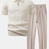Twisted Jacquard Knit Zipper Polo & Slim Fit Tapered Pants