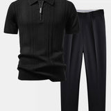 Twisted Jacquard Knit Zipper Polo & Slim Fit Tapered Pants