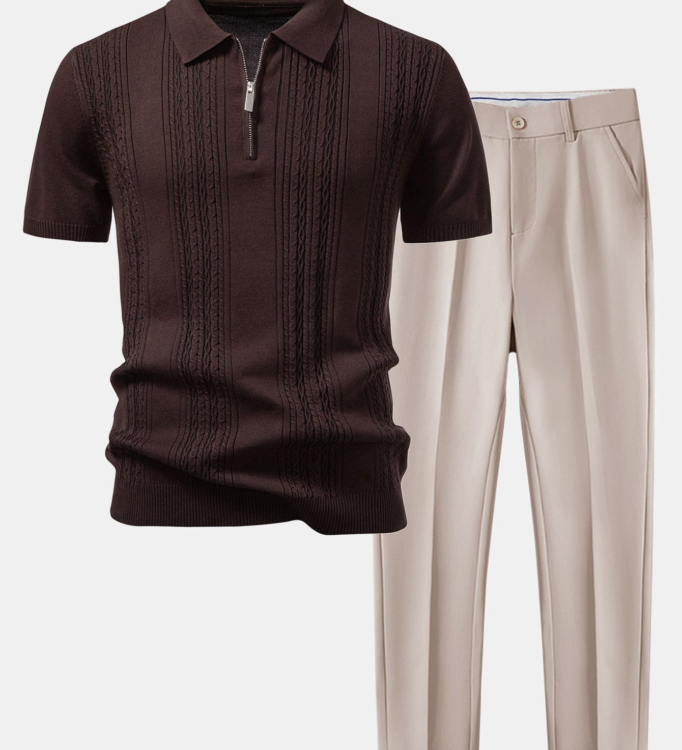 Twisted Jacquard Knit Zipper Polo & Slim Fit Tapered Pants