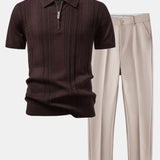 Twisted Jacquard Knit Zipper Polo & Slim Fit Tapered Pants