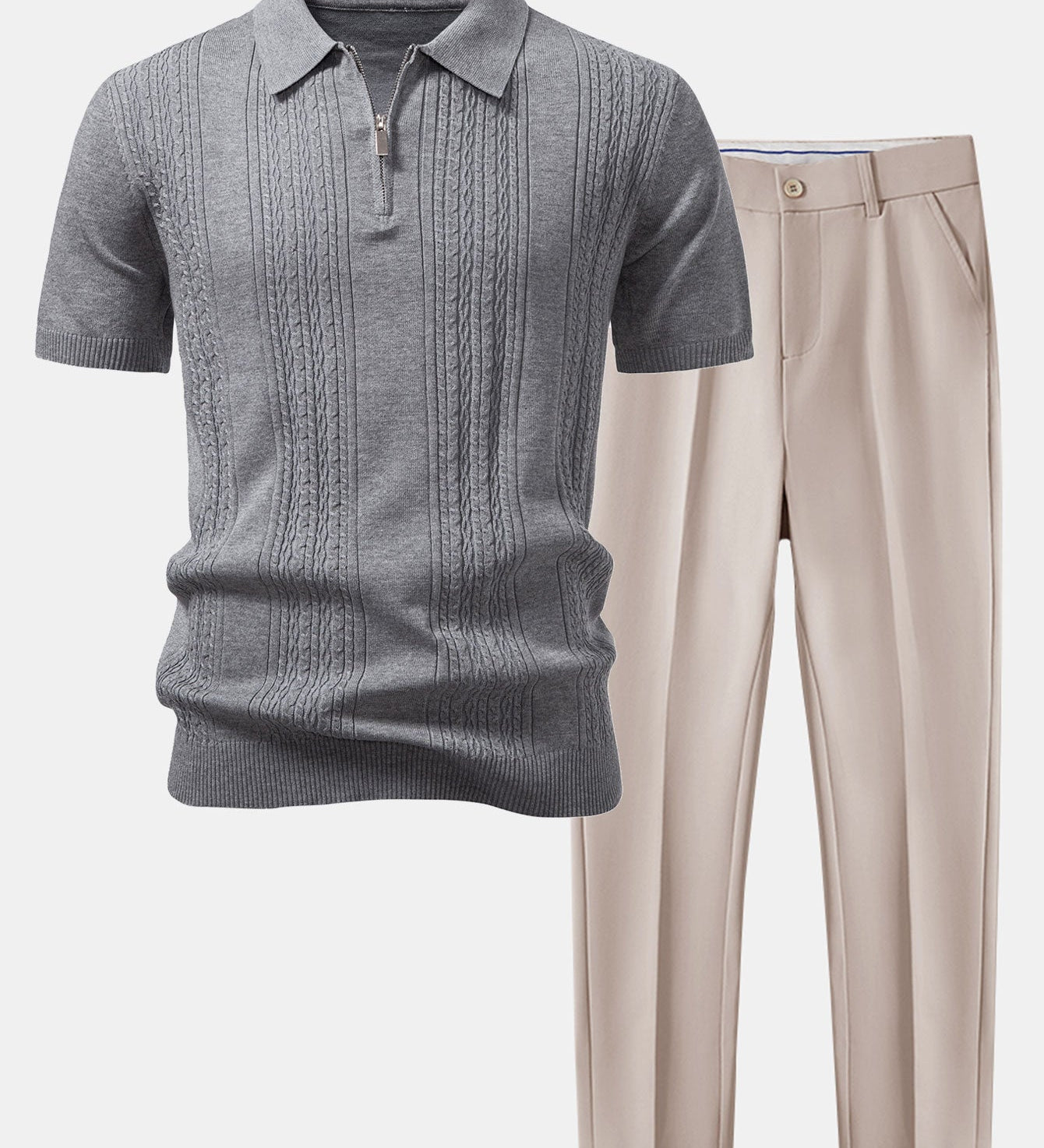 Twisted Jacquard Knit Zipper Polo & Slim Fit Tapered Pants