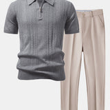 Twisted Jacquard Knit Zipper Polo & Slim Fit Tapered Pants