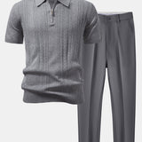 Twisted Jacquard Knit Zipper Polo & Slim Fit Tapered Pants