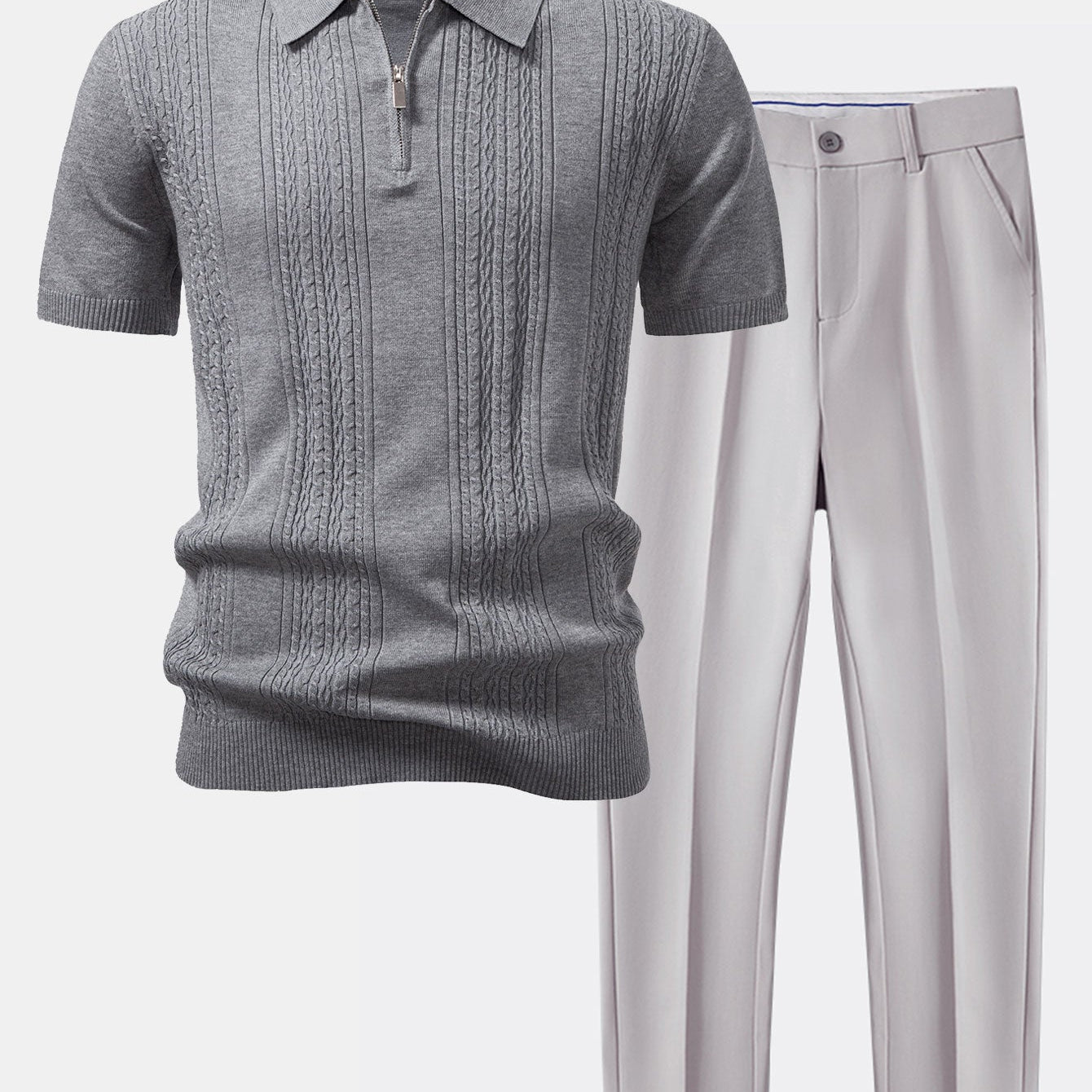 Twisted Jacquard Knit Zipper Polo & Slim Fit Tapered Pants