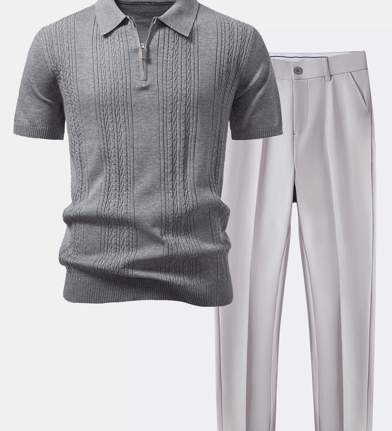 Twisted Jacquard Knit Zipper Polo & Slim Fit Tapered Pants