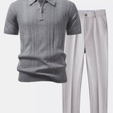 Twisted Jacquard Knit Zipper Polo & Slim Fit Tapered Pants
