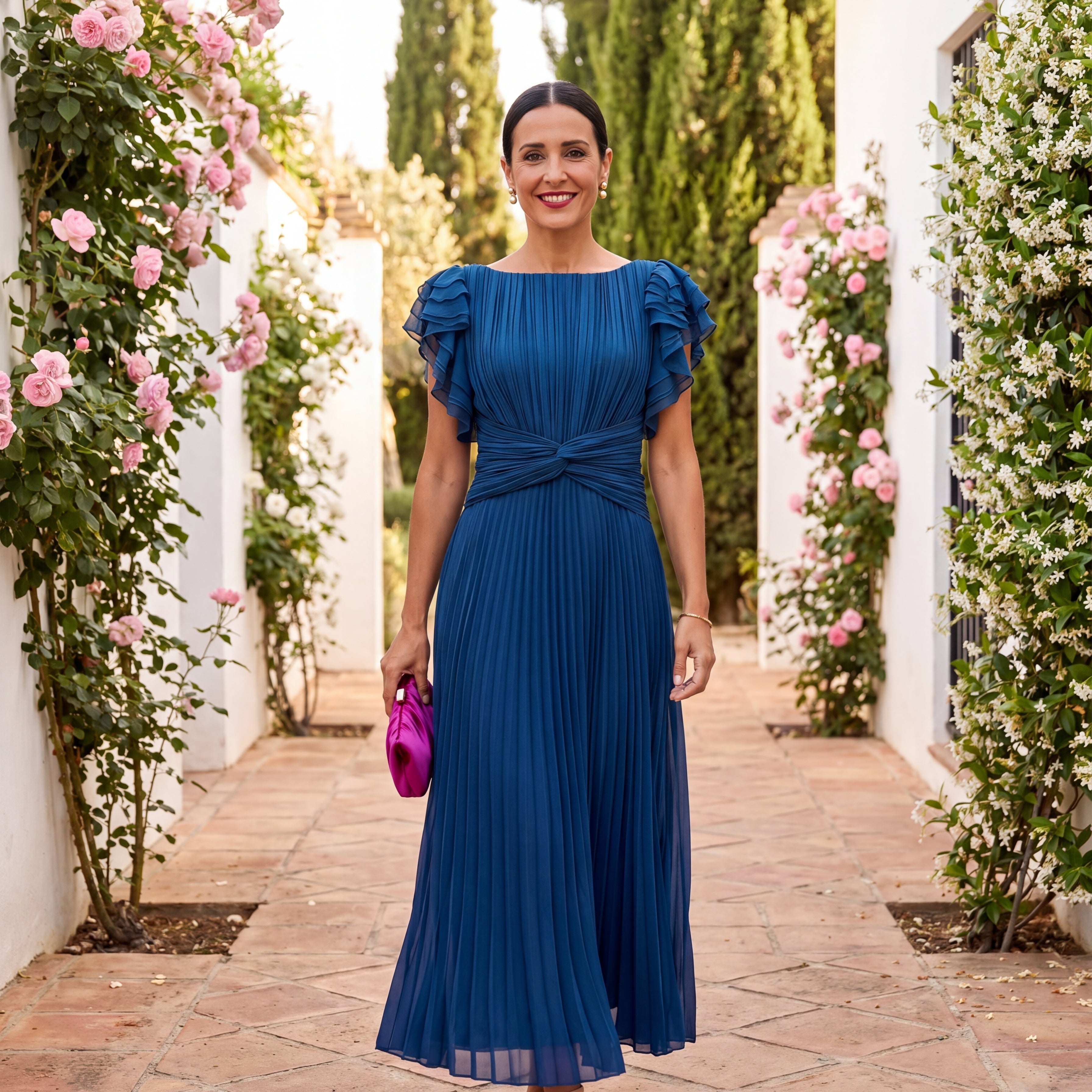 Seraphina | Elegante Maxi Abito Plissettato con Vita Annodata