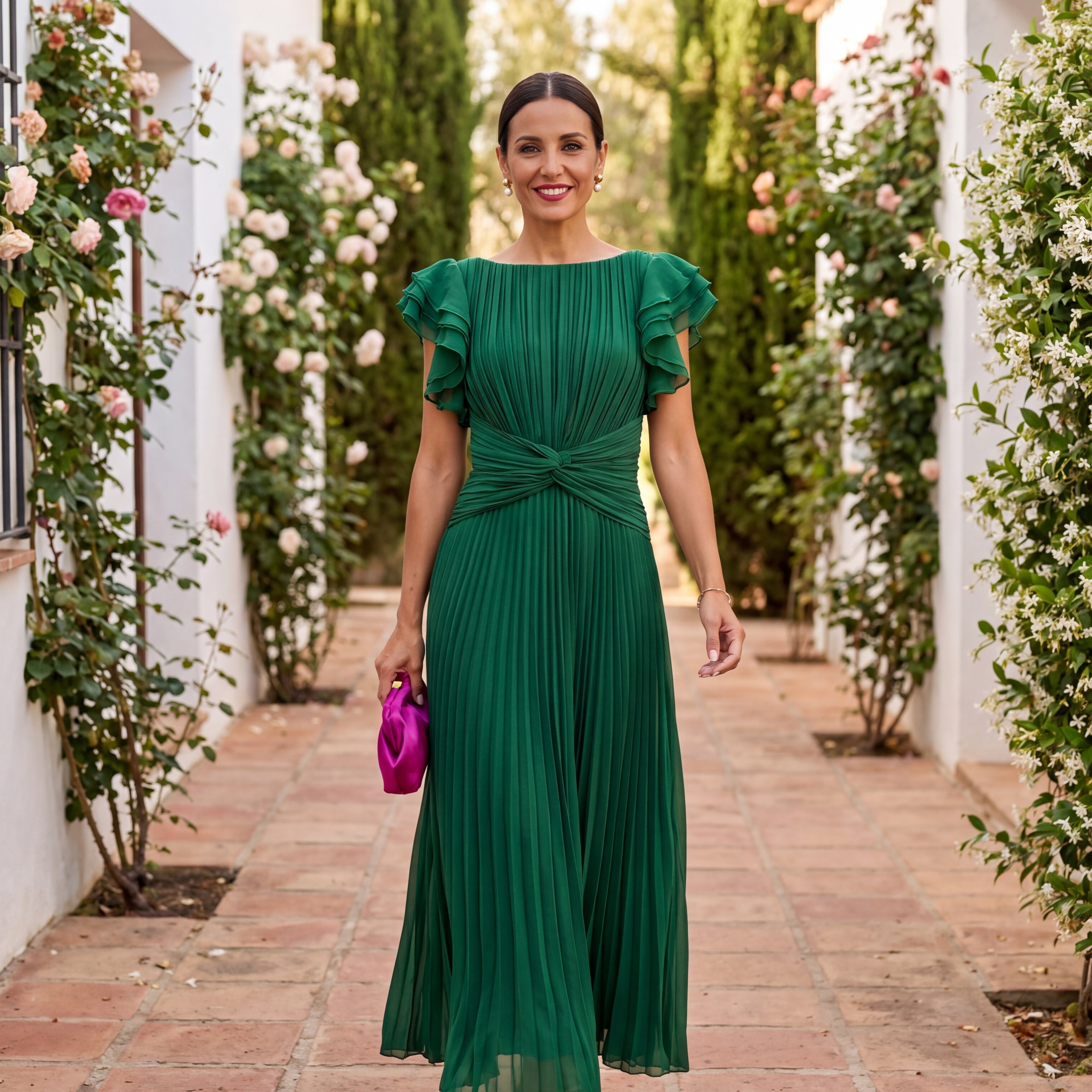 Seraphina | Elegante Maxi Abito Plissettato con Vita Annodata
