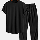 Ribbed Muscle Fit T-Shirt with Arc Hem & Straight Leg Ribbed Pants