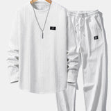 Geometric Jacquard Long Sleeve T-Shirt with Arc Hem & Jogger Pants Set