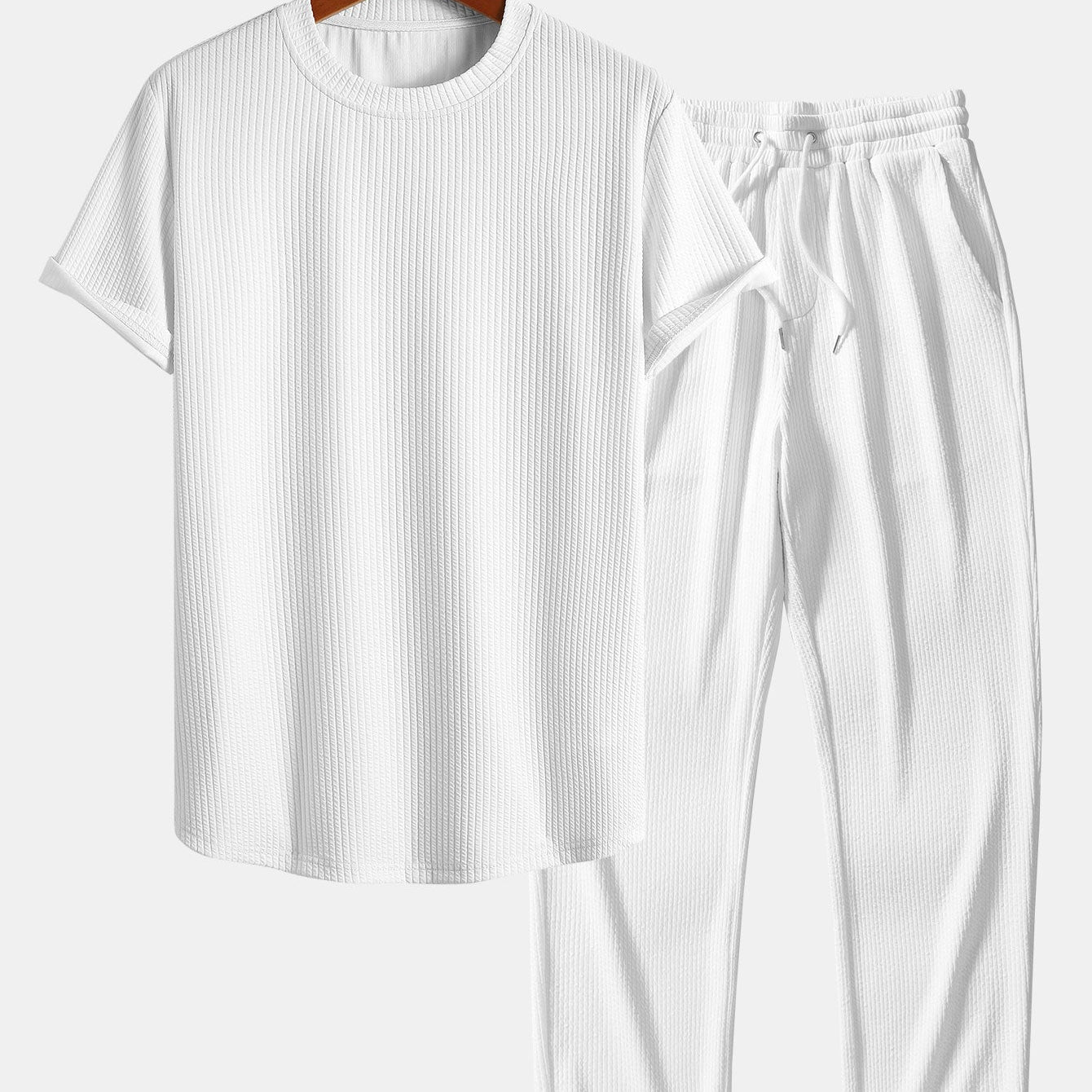Ribbed Muscle Fit T-Shirt with Arc Hem & Straight Leg Ribbed Pants