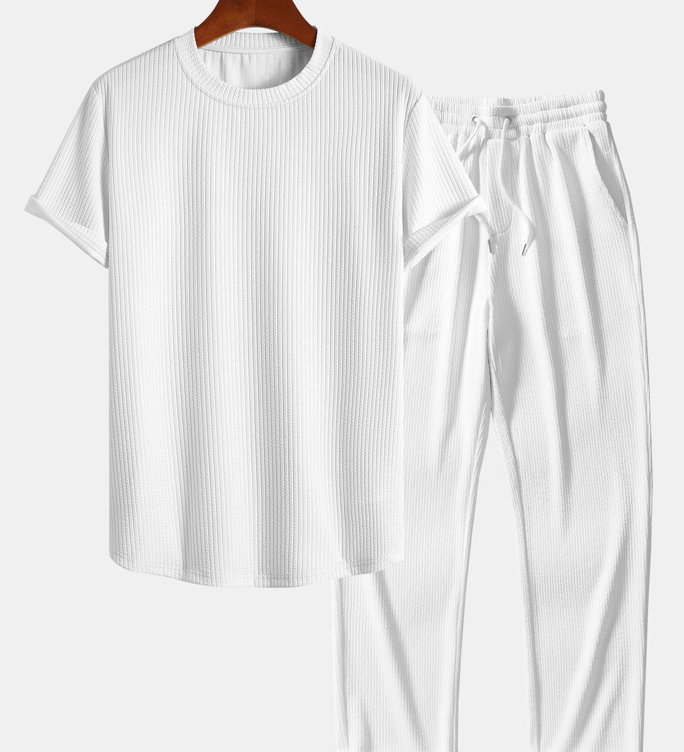 Ribbed Muscle Fit T-Shirt with Arc Hem & Straight Leg Ribbed Pants