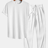 Ribbed Muscle Fit T-Shirt with Arc Hem & Straight Leg Ribbed Pants