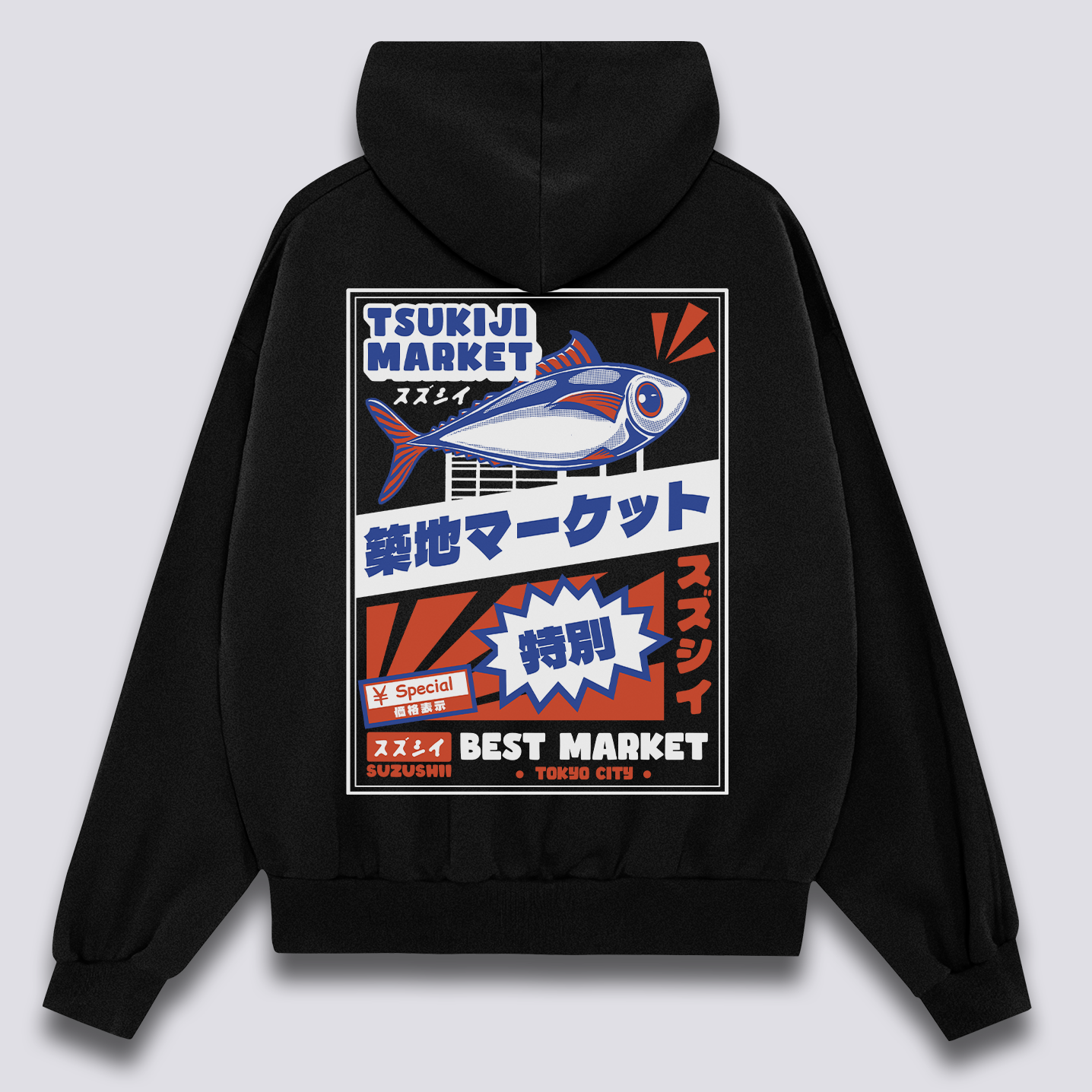 Tsukiji rinkos džemperis su gobtuvu
