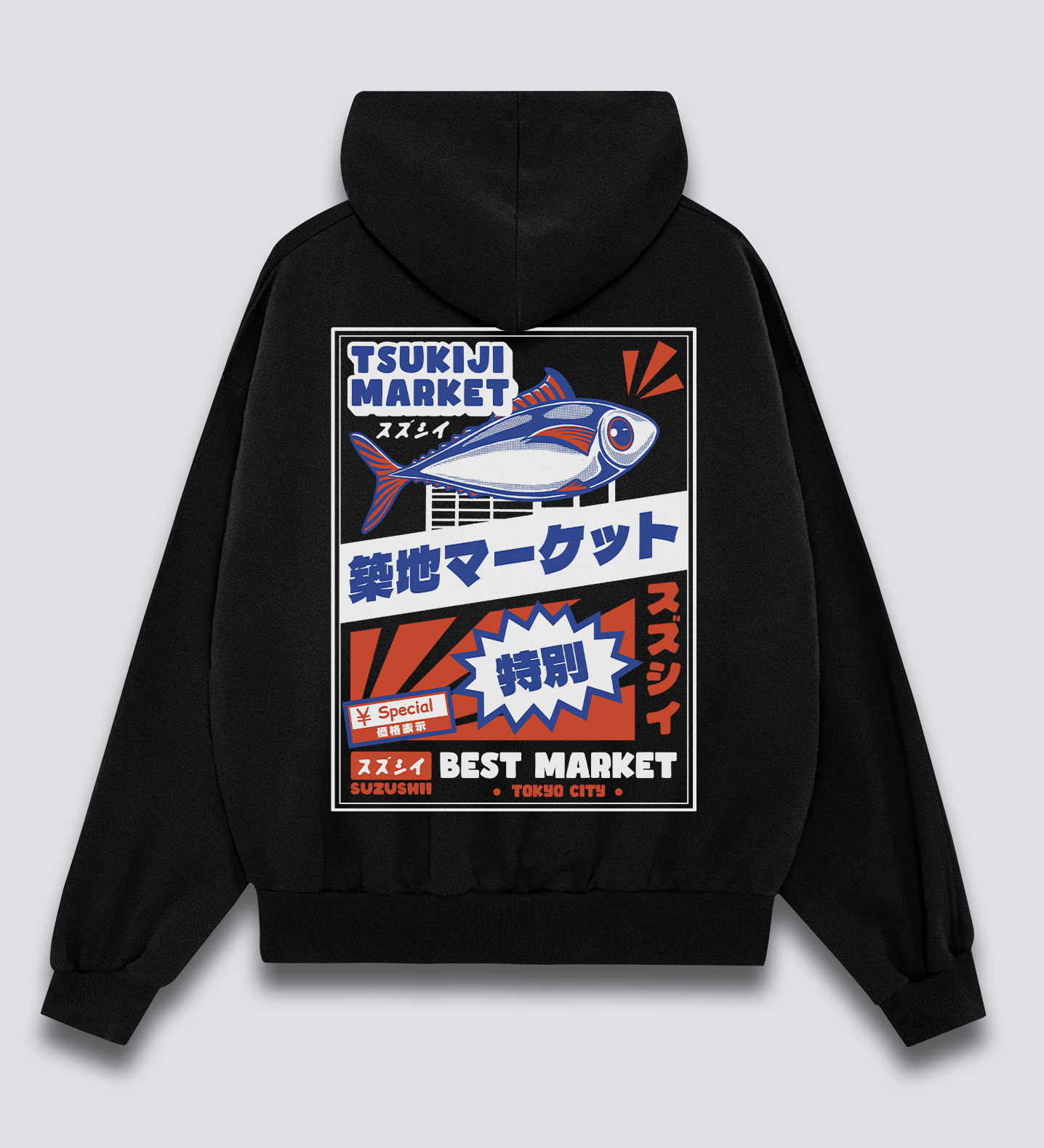 Tsukiji rinkos džemperis su gobtuvu