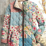 Viola – Quilted Jacket with Patchwork Pattern and Plush Collar