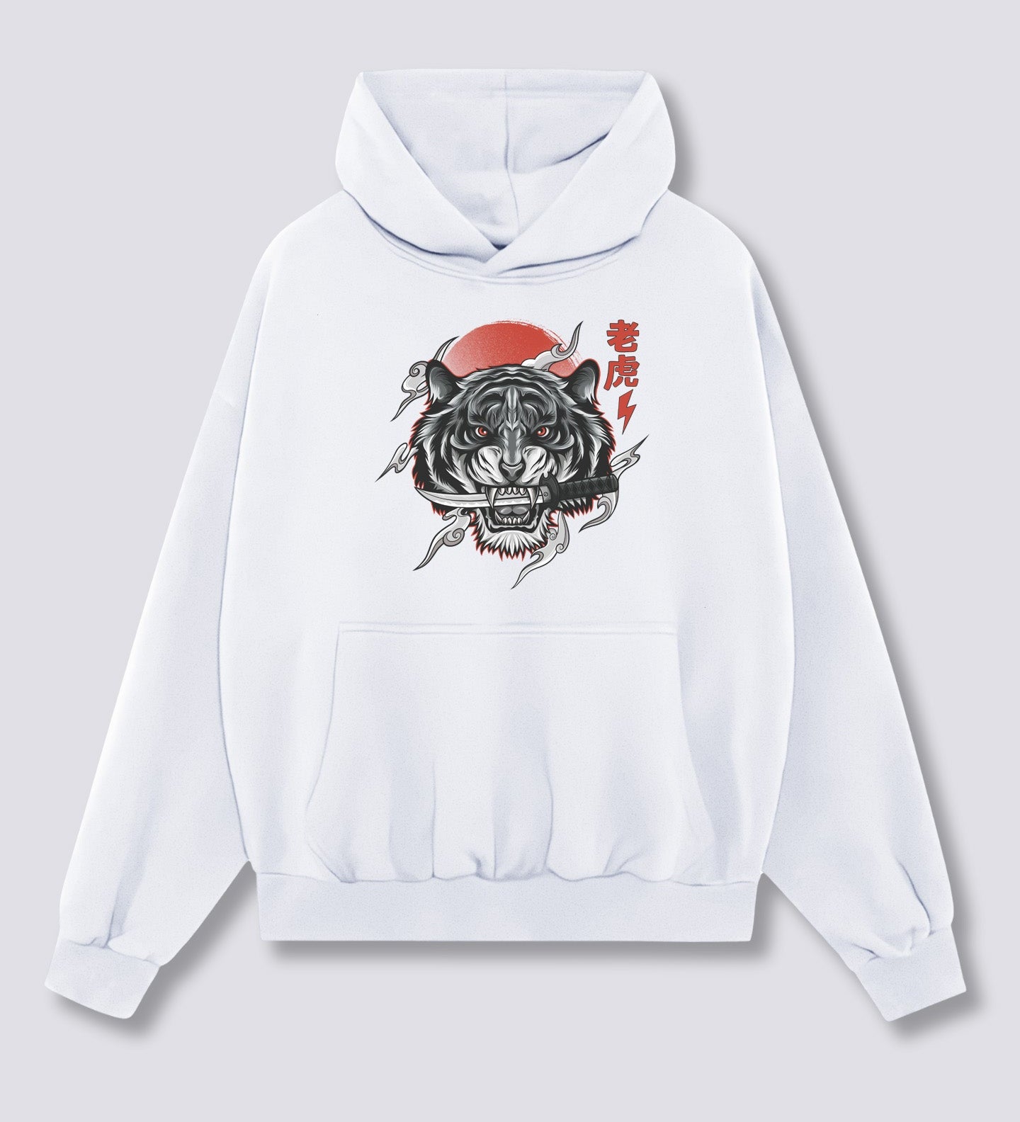 Priekinis Spaudinys - Baltas Tigras Hoodie