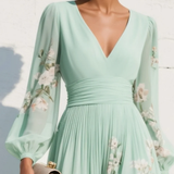 Cisella | Abito midi verde chiaro floreale