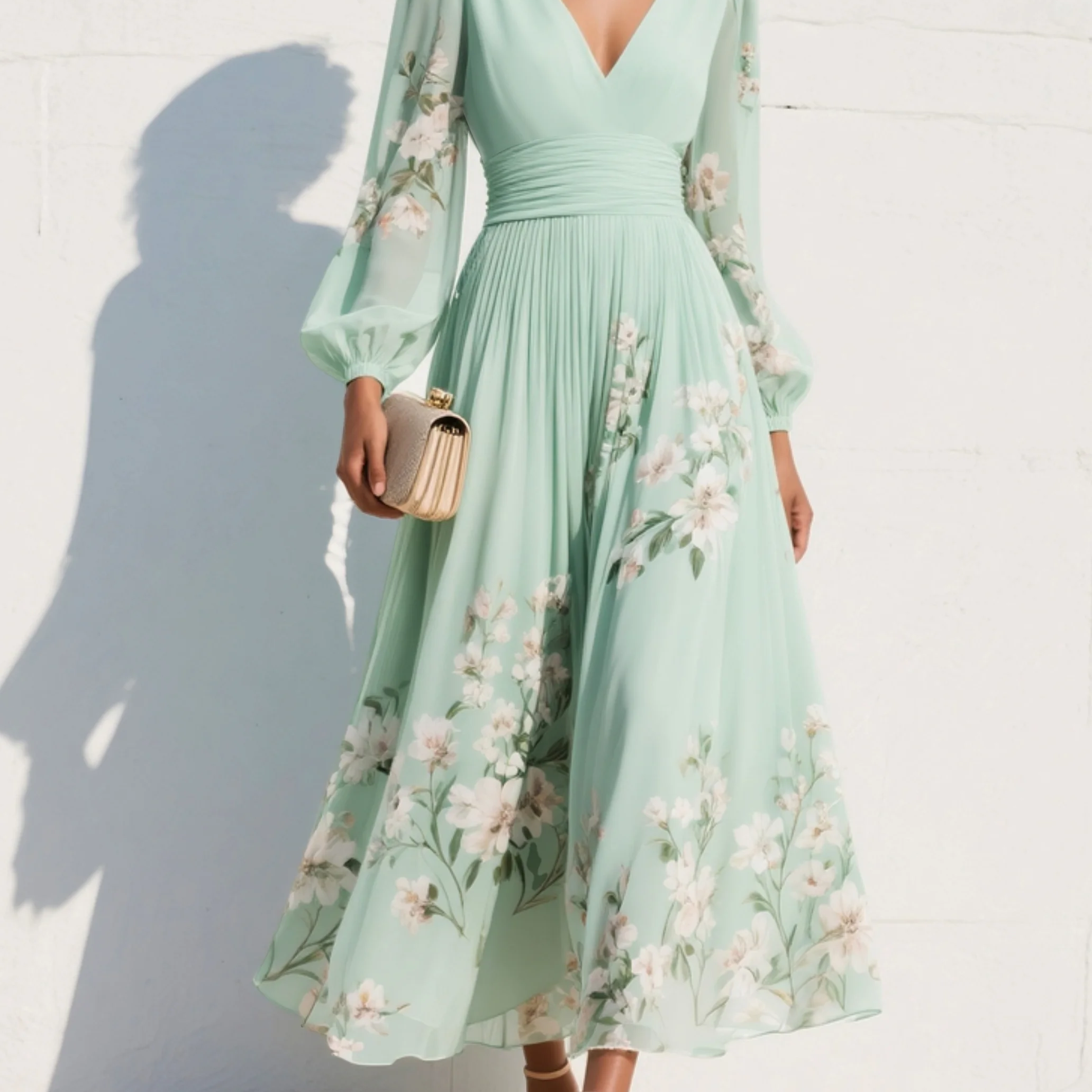 Cisella | Abito midi verde chiaro floreale