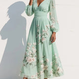 Cisella | Abito midi verde chiaro floreale