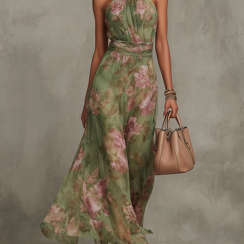 Livia™ | Gėlėta halter maxi suknelė