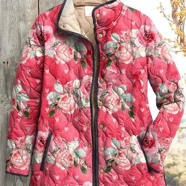 Zora – Quilted Jacket with Large Rose Print