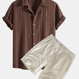 Geometric Jacquard Cuban Shirt with Linen Drawstring Shorts