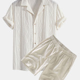 Geometric Jacquard Cuban Shirt with Linen Drawstring Shorts