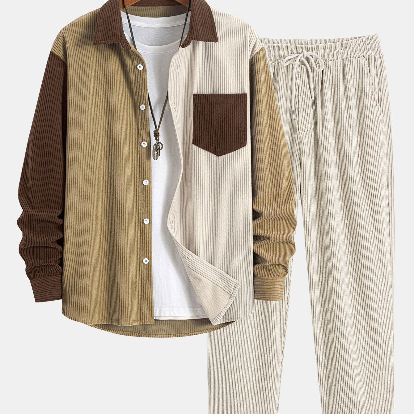 Patchwork Corduroy Shirt & Straight-Leg Corduroy Trousers