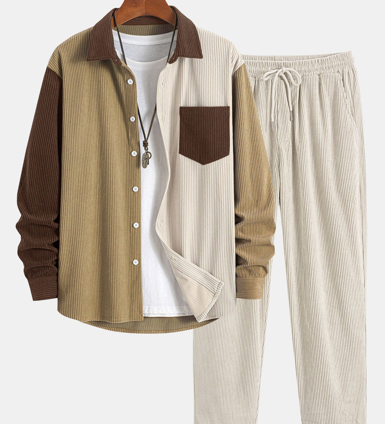 Patchwork Corduroy Shirt & Straight-Leg Corduroy Trousers