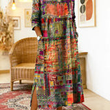 RENATA – Spalvinga džinsinė patchwork suknelė