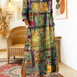 RENATA – Spalvinga džinsinė patchwork suknelė