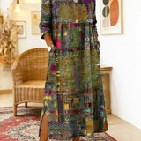 RENATA – Spalvinga džinsinė patchwork suknelė