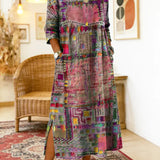 RENATA – Spalvinga džinsinė patchwork suknelė